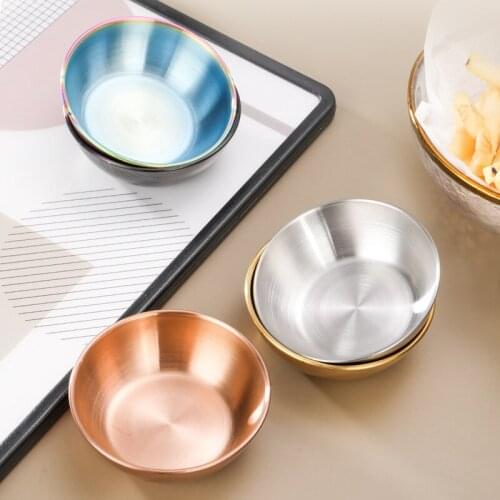 6 pieces of stainless steel round small dish thickened Japanese household sauce dish deepened kimchi soy sauce dip dish