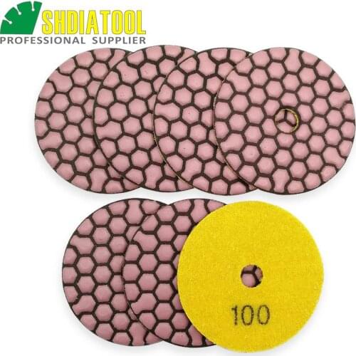 SHDIATOOL 7pcs 3inch #100 Dry Polishing Pads Diameter 80mm Diamond Flexible Polishing Pads Sanding Disks