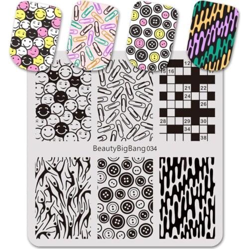 BeautyBigBang Nail Stamping Plate Striped Smile Face Block Clip Pattern Stainless Steel Nail Art Stamping Plates FL0045-6A