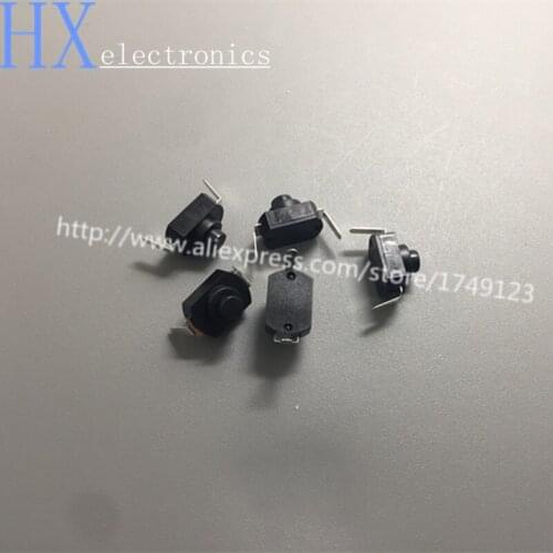 Free shipping 100PCS AC 250V 1A Black On Off Mini Push Button Switch for Electric Torch 2p Self-locking Curved Flashlight Switch
