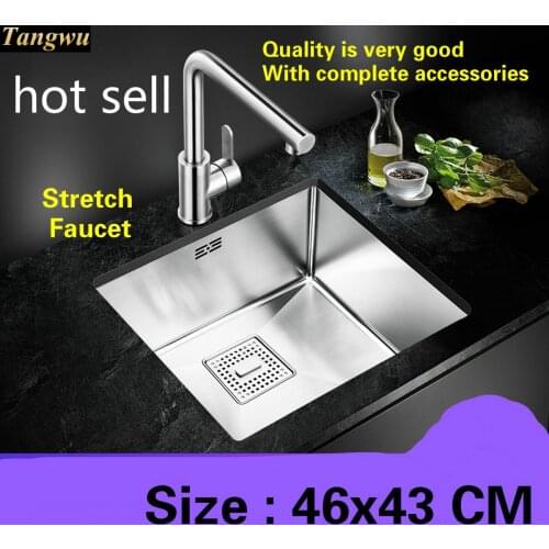 Free shipping Luxury trumpet balcony kitchen manual sink single trough 304 stainless steel stretch faucet hot sell 460x430 MM