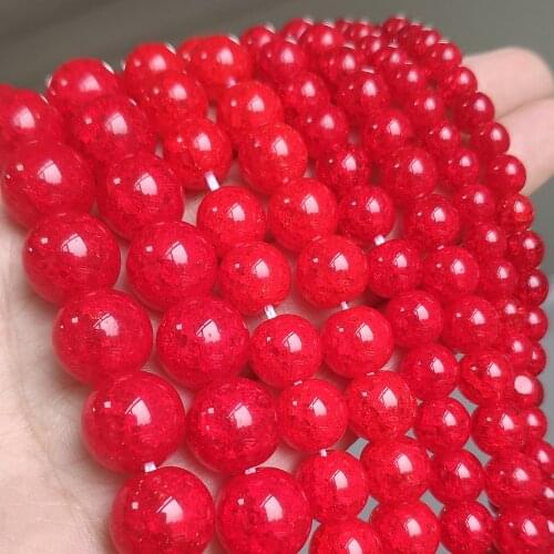 6/8/10/12mm Red Cracked Glass Crystal Round Loose Quartz Beads for Jewelry Making DIY Bracelets Accessories 15
