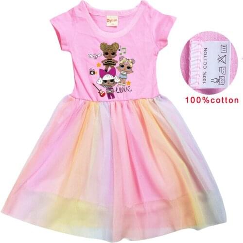 Kid Cartoon Dress Baby Girls LOLOVE Surprise Printed Lace Dress Baby Girl Princess Dress Paty Costume Summer short-sleeved dress