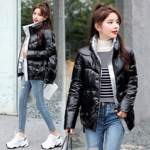 Fad Winter Women Down Cotton Coats Plus Size Warm Outerwear Thick Vogue Stand Collar Glossy Short Jacket Female Parka Clothes
