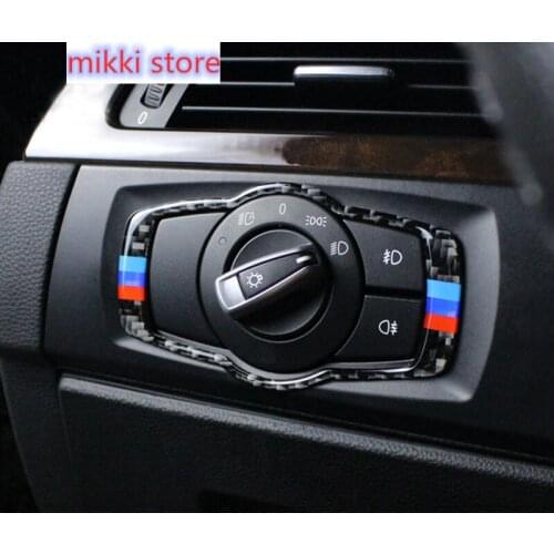 Carbon Fiber Console Headlight Switch Buttons Frame Decoration Cover Trim For BMW E90 E92 E93 F30 F32 F34 3 4 Series 3GT 2005-19