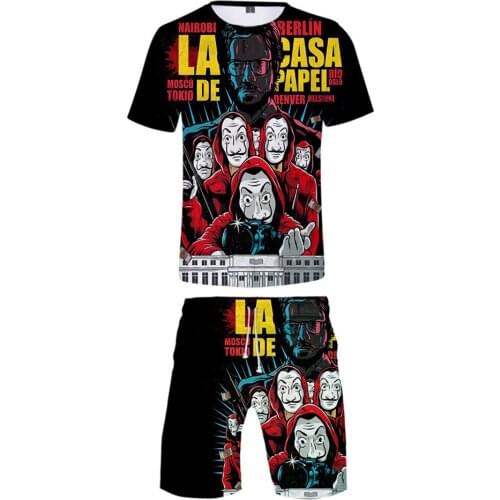 La Casa De Papel Two Pieces Sets Men 3D T Shirts+Shorts Suit Men Summer Tops Tees Money Heist Paper House T-shirt Men Clothing