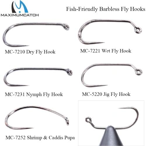 Maximumcatch 100pcs 10#12#14#16#18# Fish-Friendly Barbless Fly Tying Hooks Dry&Wet&Nymph&Shrimp Caddis Pupa Jig Fishing Hooks