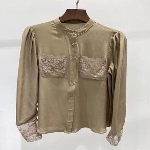 Fashion Womens Silk Blouses 2021 Runway Luxury Famous Brand Lace Embroidery European Design Party Style Ladies Clothing