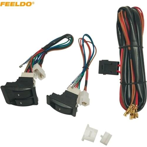 Motobots 1Set Universal Car Front 2-Door Power Window 3pcs Switches & Holder Wire Harness With Illumination Green Light #FD2843