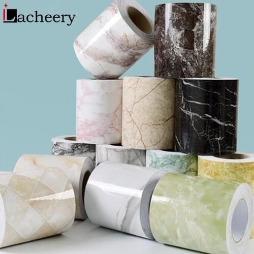 Marble Waist Lines Wallpaper Bathroom Self Adhesive Skirting Line Waterproof Decorative Corridor Floor Borders Stickers Decals