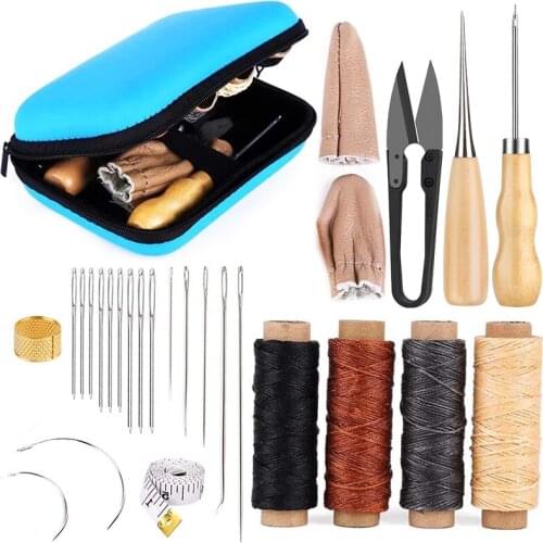 LMDZ Leather Sewing Kit, Leather Working Tools and Supplies, Leather Working Kit with Large-Eye Stitching Needles, Waxed Thread