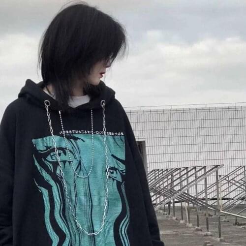 Spring and Autumn New Retro Fried Street Dark Mourning National Tide Tears Striped Lazy Couples Loose Hooded Sweater