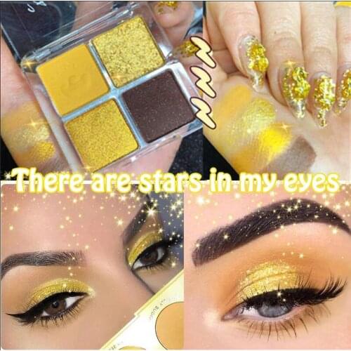 Yellow Neon Eyeshadow Palette Shining Eye Shadow Palette Glitter Shimmer Colorful Summer Yellow Halo Nude Pigment Makeup Pallete