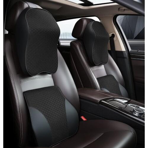3D Memory Foam Car Neck Pillow PU Leather Car Pillow Waist Rest Pillow Seat Back Rest Lumbar Cushion For Car Accessories