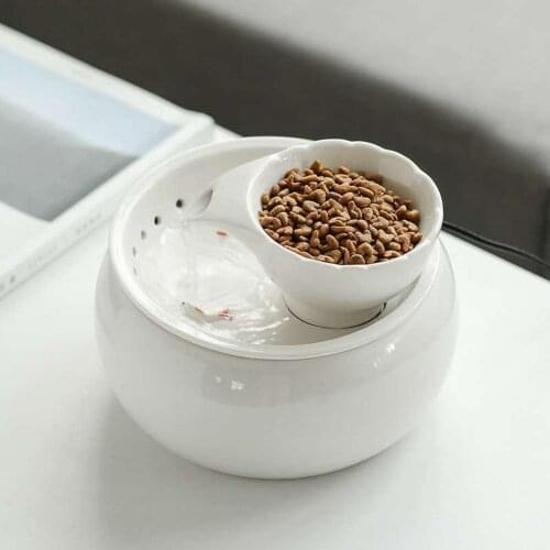 1.5L Electric Ceramic Cat Drinking Water Fountain with Food Bowl For Cats Dogs Drinking Bowl Automatic Cat Water Dispenser