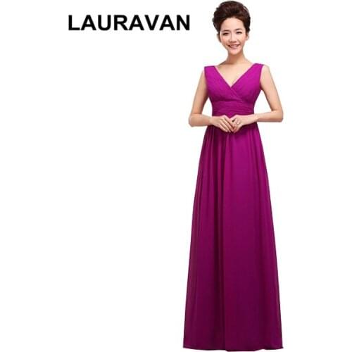 Simple semi formal fashion modest floor length chiffon long dress deep purple royal blue fuchsia bridesmaid dresses under 100