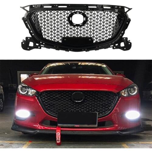 Fit for Mazda 3 Axela 2017 2018 2019 gloss black honeycomb grille ABS Front Middle Grille Front Bumper Grill Upper Grille