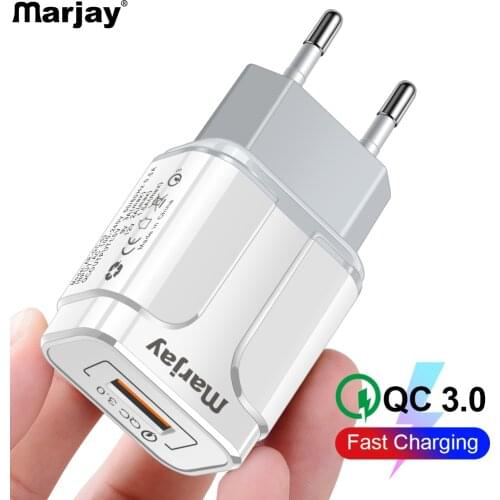 Marjay Quick Charge 3.0 USB Charger 18W QC 3.0 4.0 EU US Fast Travel Wall Mobile Phone Charger For iphone Samsung Xiaomi Huawei