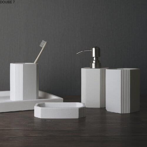 Nordic Sandstone Four-piece Suit Bathroom Supplies Liquid Soap Dispenser Travel Portable Accessories Shampoo Bottle Soap Dish