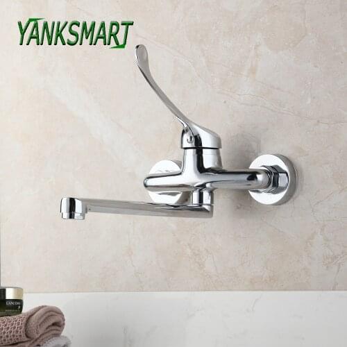 YANKSMART Long Handle Chrome Polished Bathroom Basin Sink Faucets Medical Hygiene Brass Wall Mounted Faucet Mixer Water Tap