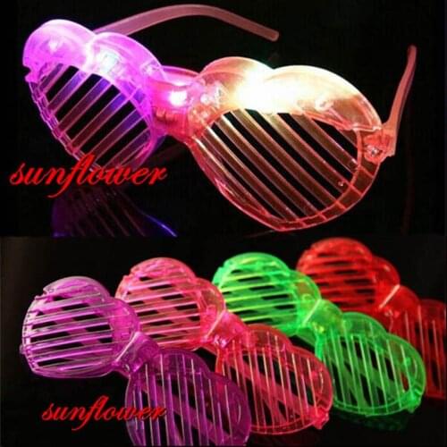 Adult Kids Heart Shutter Shades LightSunglasses Glow in Dark Neon Party Supplies 4 Color Plastic LED Glasses