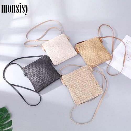 Monsisy 2021 Straw Bag For Women Woven Shoulder Bag Fashion Lady Straw Handbag Coin Purse Small Messenger Bag Summer Beach Bolsa