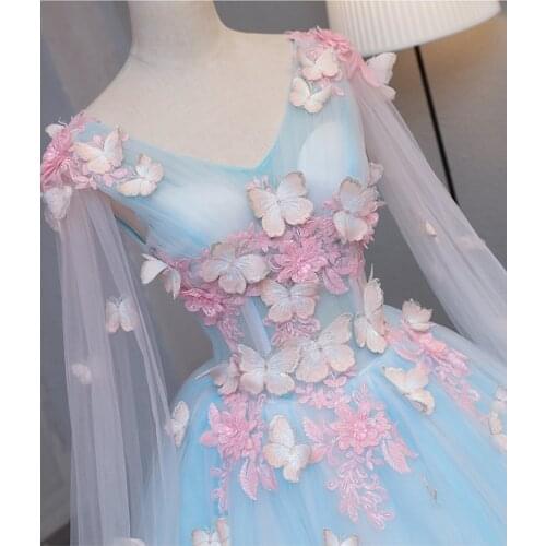 Light blue fairy butterfly cosplay 3d ball gown medieval dress princess Medieval Renaissance Gown queen cosplay Victoria dress