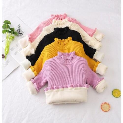 Girl Sweater Kids Baby Outwear Tops 2021 Plus Velvet Thicken Warm Winter Autumn Long Sleeve Knitting Pullover Children Clothing