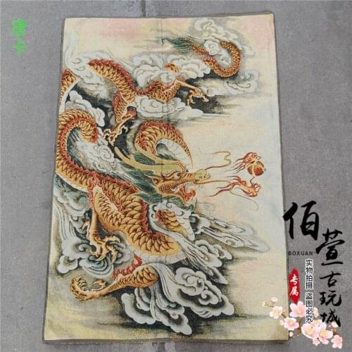 Tibet antique Thangka embroidery hanging painting gold silk brocade silk living room decoration painting flying dragon grabs bea