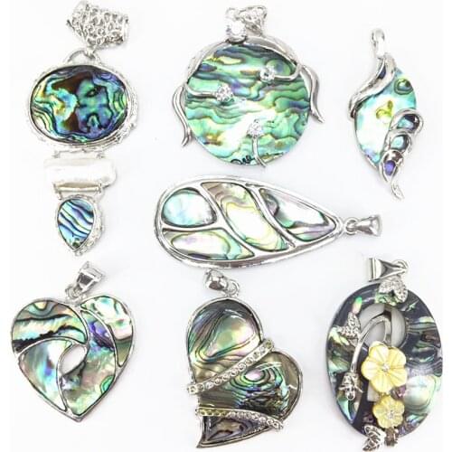 Vintage Multi-type Natural Mother of Pearl Shell Pendant Silver-color Abalone Shell Pendants Charm Jewelry Making Finding B1108