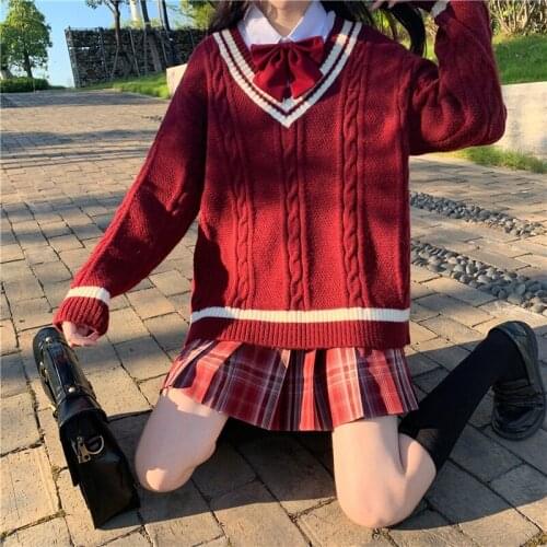 Japanese Preppy Style Twist Knitt Sweater Soft Girl Sweety V-Neck Full Sleeve Sweaters Kawaii Sweet Loose Pullovers Cute Sweater