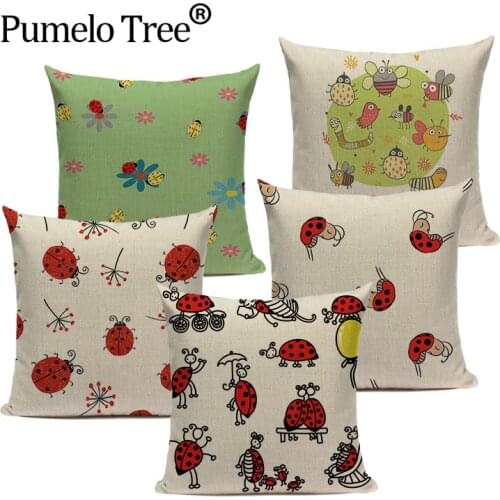 High Quality Cartoon Pillows Home Decoration Green Cushion Covers Custom Luxury Throw Pillow Cute Ladybug Cushion For Chair