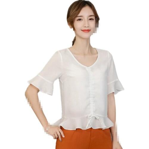 ZG1043 Spring summer 2020 new slim womens fashion show thin plain color leisure chiffon shirt cheap wholesale
