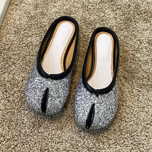 9-Colors Split toe mules glitter cover toe slippers women sandals flip flops tabi ninia shoes for women riband flats slides 2020