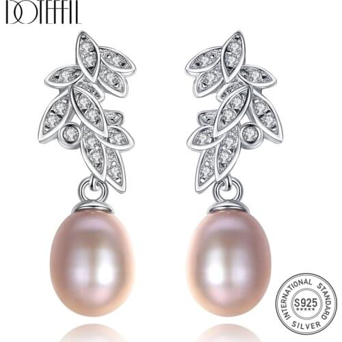 DOTEFFIL Genuine 925 Silver Pearl Zircon Earrings Natural Freshwater Pearl Drop Earrings For Women Gift Party Jewelry Hot Sale