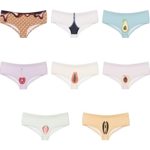 Fruit Sexy 3D Printing Panties Sexual Yummy Cake Women Briefs Cherry Papaya Peach Strawberry Cryster Zip Female Underwear