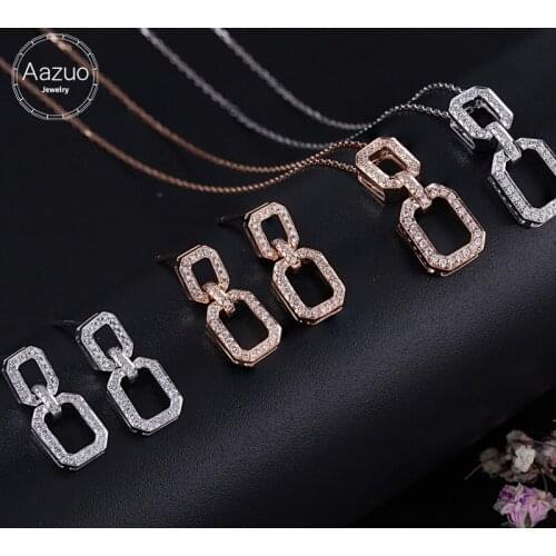 Aazuo 18K White Gold Rose Gold 100% Real Diamond Fashion Double Square Jewelry Sets for Woman Charm Jewelry Gift Au750