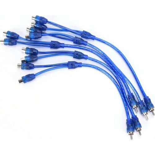 1 RCA Male To 2 Female Splitter Stereo Audio Y Adapter Cable Wire Connector Blue Audio Cable Video Plug Converter Home Supplies