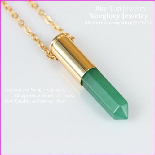 10pcs Nature Green Aventurine Gems Point Bullet Pendant Metal Color Casing Necklace Drusy Quartz Druzy Pendant Necklace