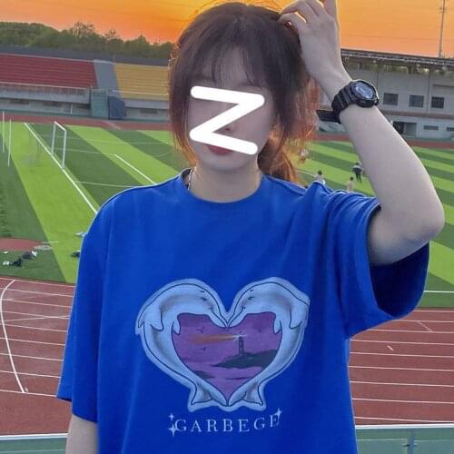 2021 trend short-sleeved t-shirt Hong Kong style vintage pure cotton top women cool print student Korean loose round neck tees