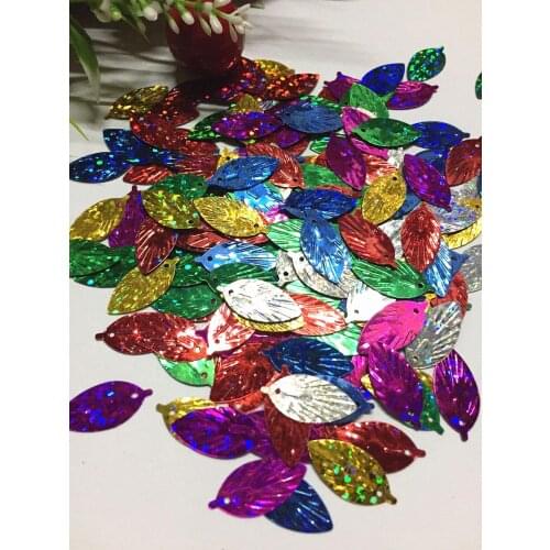 30g/lot Leaf Sequins 9*18mm PVC Flat Paillette Hologram Decoration Cute Small Leaves Mix Laser Colors