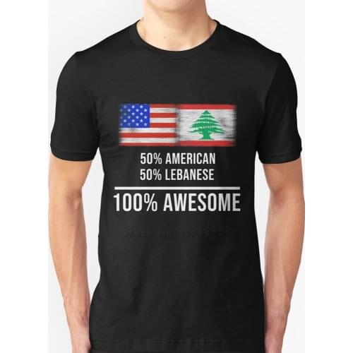 50% American 50% Lebanese 100% Awesome - Lebanon Flag Gift For Lebanese Short-Sleeve T-Shirt Summer Men Streetswear T Shirt