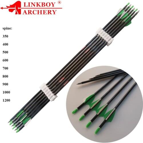 6/12pcs Linkboy Archery Carbon Arrow ID4.2mm SP350-1200 80gr Tips for Recurve Bow Longbow Hunting Shooting Accessories