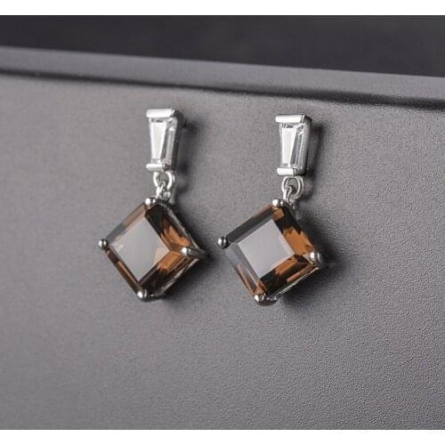 Real 925 Sterling Silver Gemstone Earrings Natural Smoky Quartz For Women Birthday Anniversary Gifts Luxury Fine Jewelry
