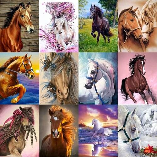 Diamond Embroidery Cross Stitch Animal 5D DIY Diamond Painting Full Round Drill Horse Diamond Mosaic Rhinestones Home Decor Gift