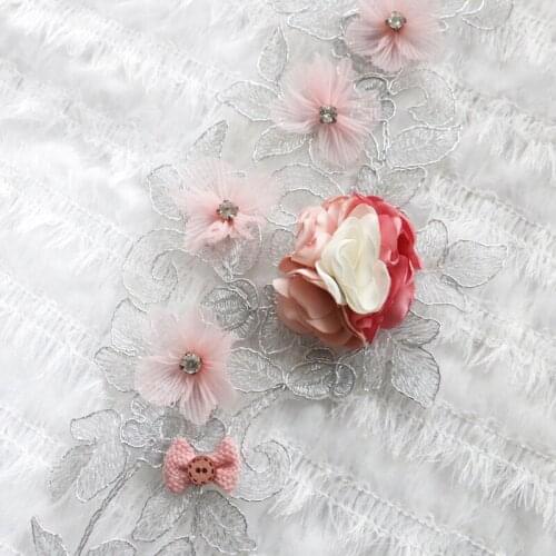 Pink flower diamond ornaments handmade flower wedding fashion bone embroidery 3D flower cloth stickers accessories