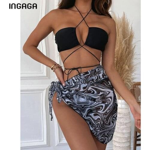 INGAGA Off Shoulder Bikinis Strap Halter Womens Swimsuit 2021 Micro Thong Swimwear Sexy Cover Up Bathing Suits New Beachwear
