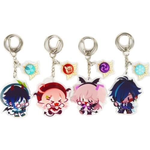 Genshin Impact Zhongli Diluc Keychain Cosplay Cute Game Character Venti Paimon Tartaglia Mona Keyrings