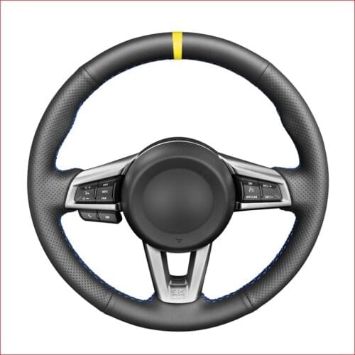 Yellow Marker Black Artificial Leather Steering Wheel Cover for Mazda MX5 MX-5 2016 2017 2018 2019 2020