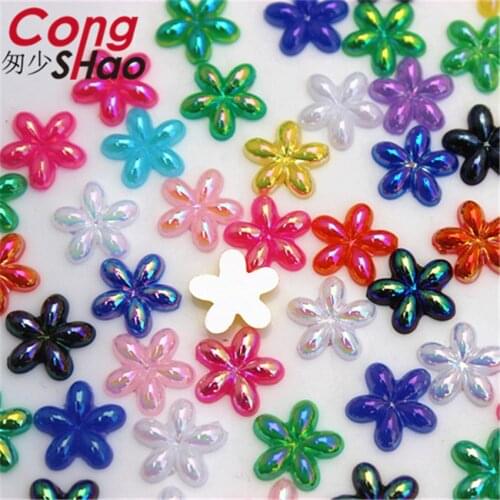 Cong Shao 500PCS 10mm flower shape AB Color Acrylic Rhinestone trim Stone Flatback Beads for Clothing crafts Decoration YB334